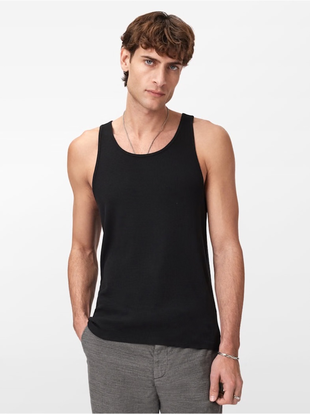 John Varvatos "Olin" Ribbed Tank in Black
